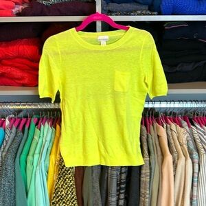 J Crew fluorescent yellow short sleeve crew neck cashmere sweater size XS​